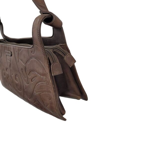 Naturalizer Handbag Leather Artsy Embossed Tiki Shoulder Bag Brown 4 Pocket Med - Picture 7 of 12